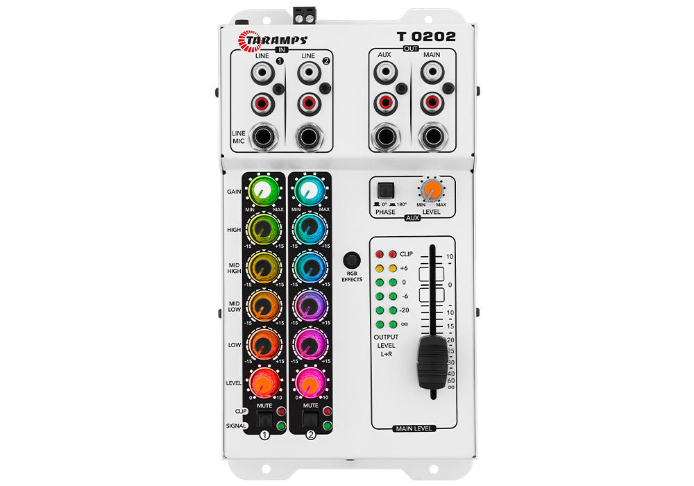 Taramps T 0202 RGB MULTICOLOR AUDIO MIXER 2 CHANNEL 4-BAND EQ W/ RGB LED